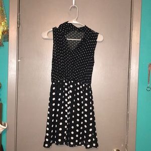 Black and white polka dot collared dress
